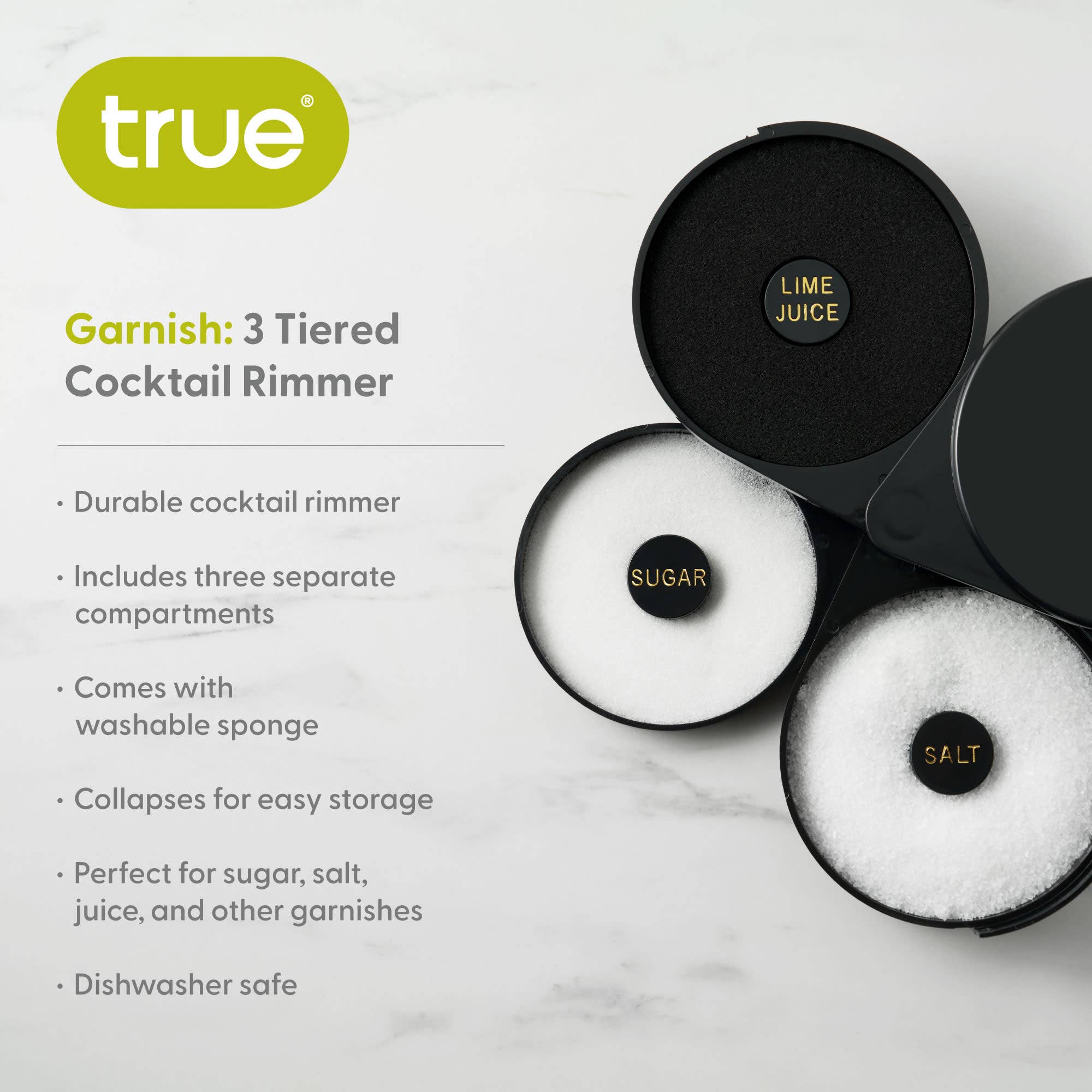 TRUE - Garnish 3-Tier Labeled Cocktail Rimmer w/ Juice Sponge