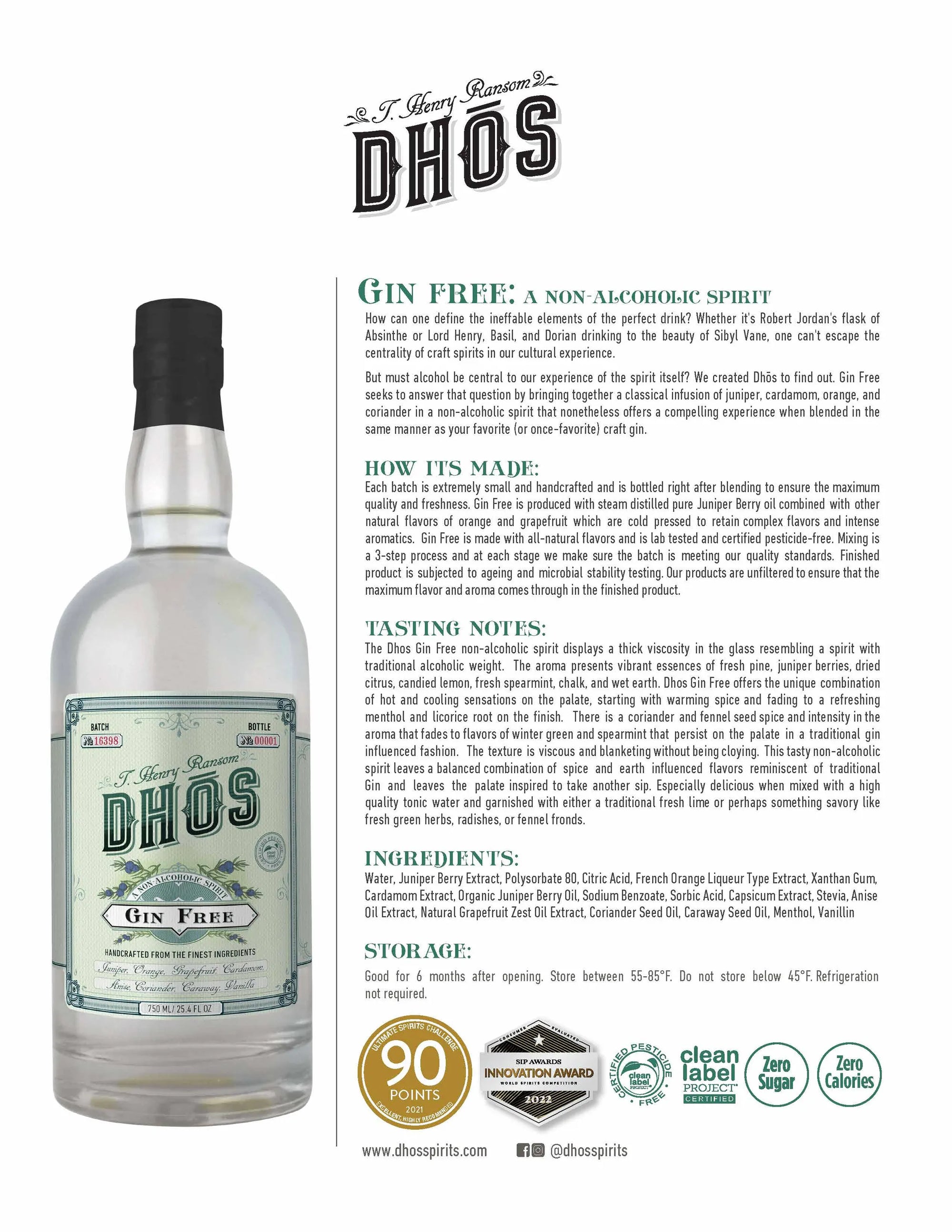 DHŌS Gin Free -750mL