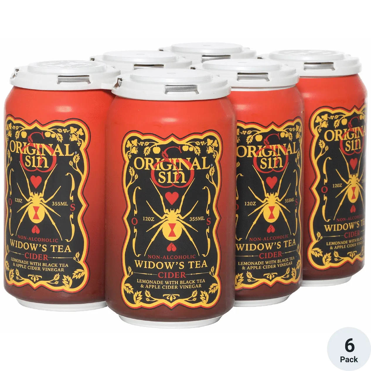 Original Sin Cider – Widow's Tea Non-Alcoholic Tea Cider - 12oz x 6 Pack