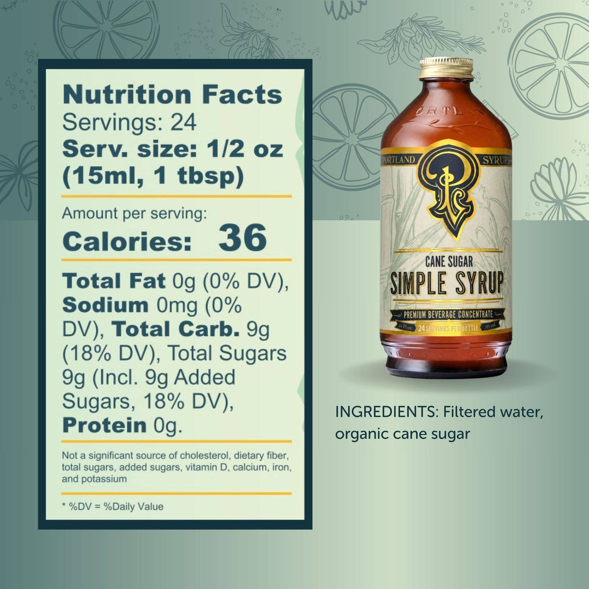 Portland Syrups - Organic Cane Sugar Simple Syrup 12 oz