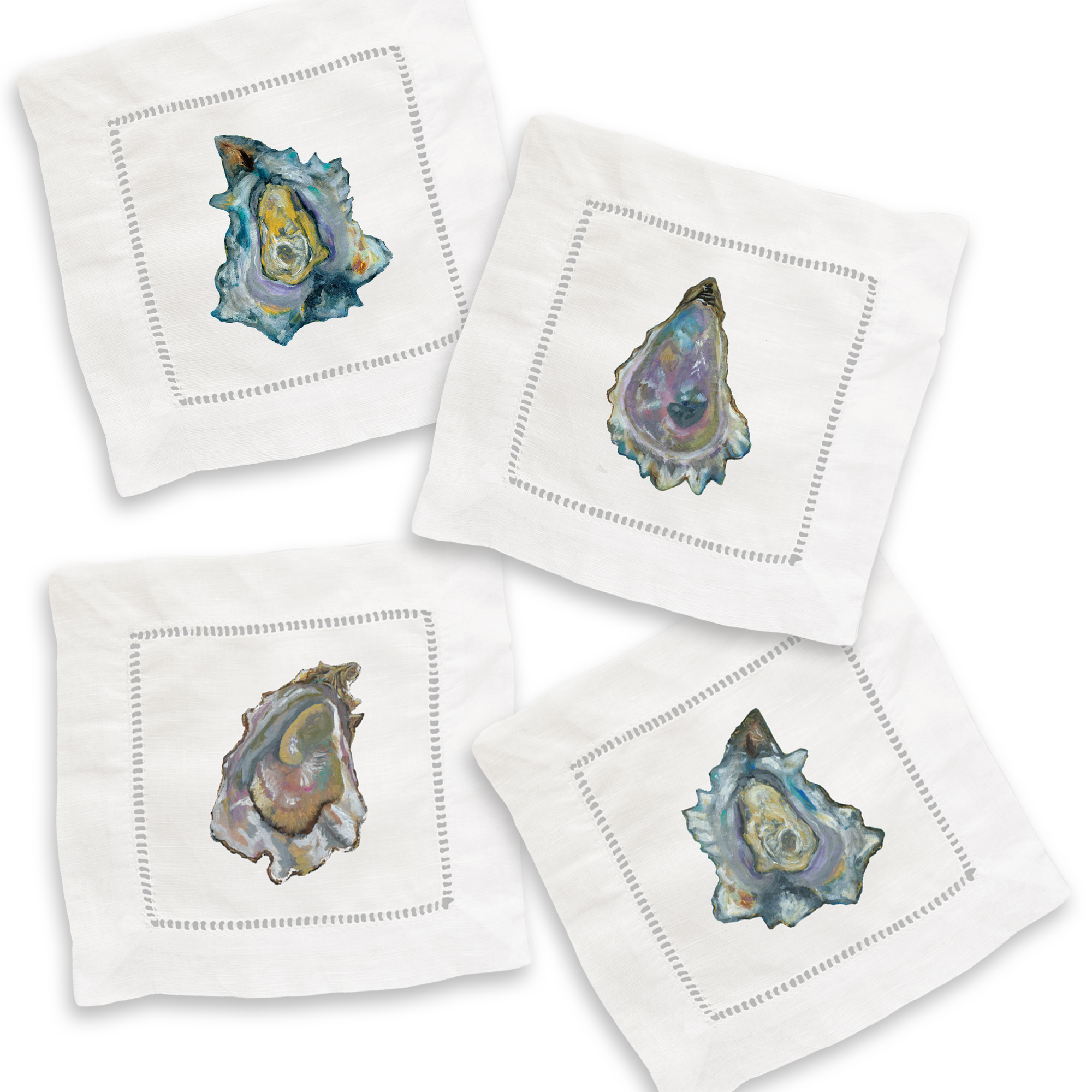 French Graffiti - Colorful Oysters Mixed Linen Cocktail Napkin Set