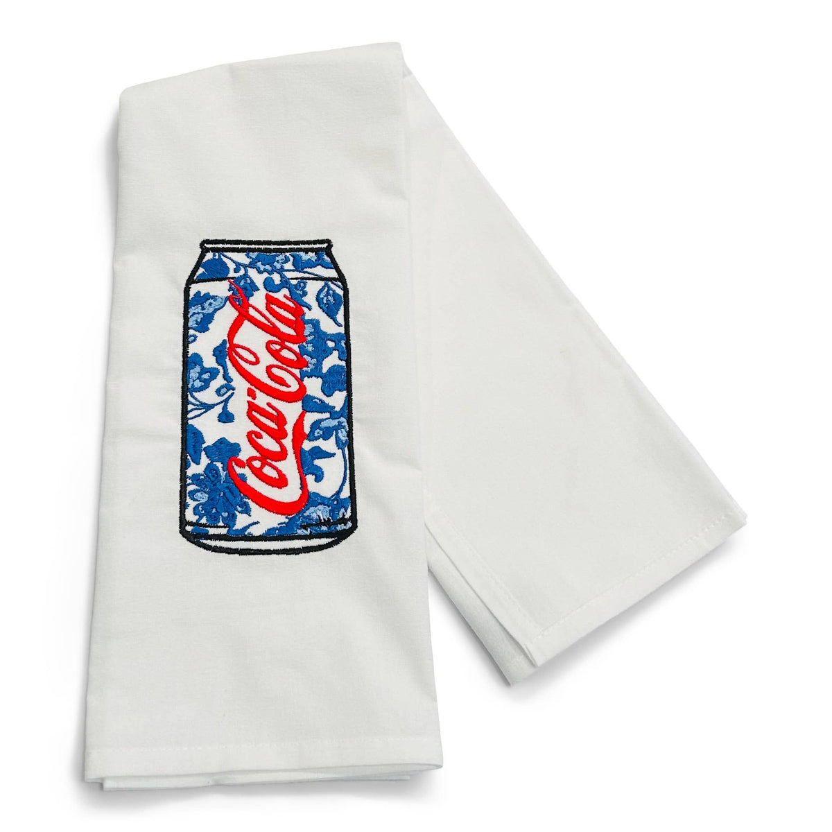 Embroidered Chinoiserie Coca Cola Coke Bar or Kitchen Towel