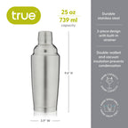 Stainless Steel Vacuum Insulated Cocktail Shaker 25 oz