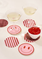 Pink and Maroon Striped Chipboard Coaster Set of 4