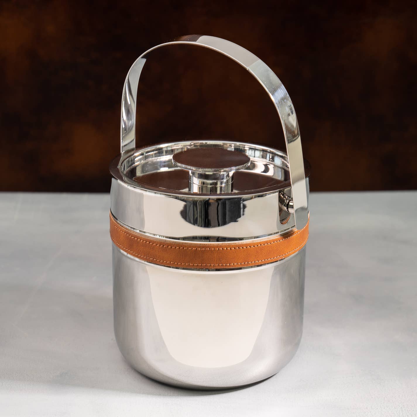India Handicrafts Inc - Leather Ice Bucket - 8"x7"x7.5"