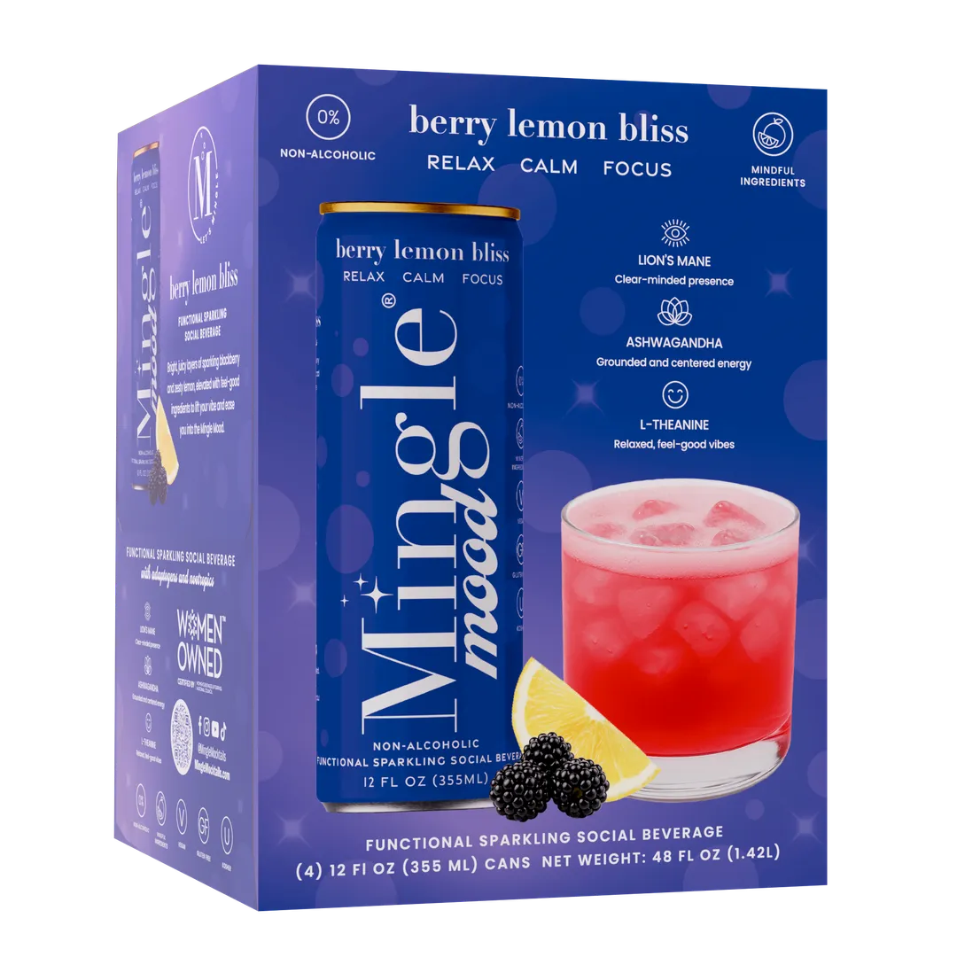 4 Pack Mingle Mood Berry Lemon Bliss Sparkling Functional Beverage