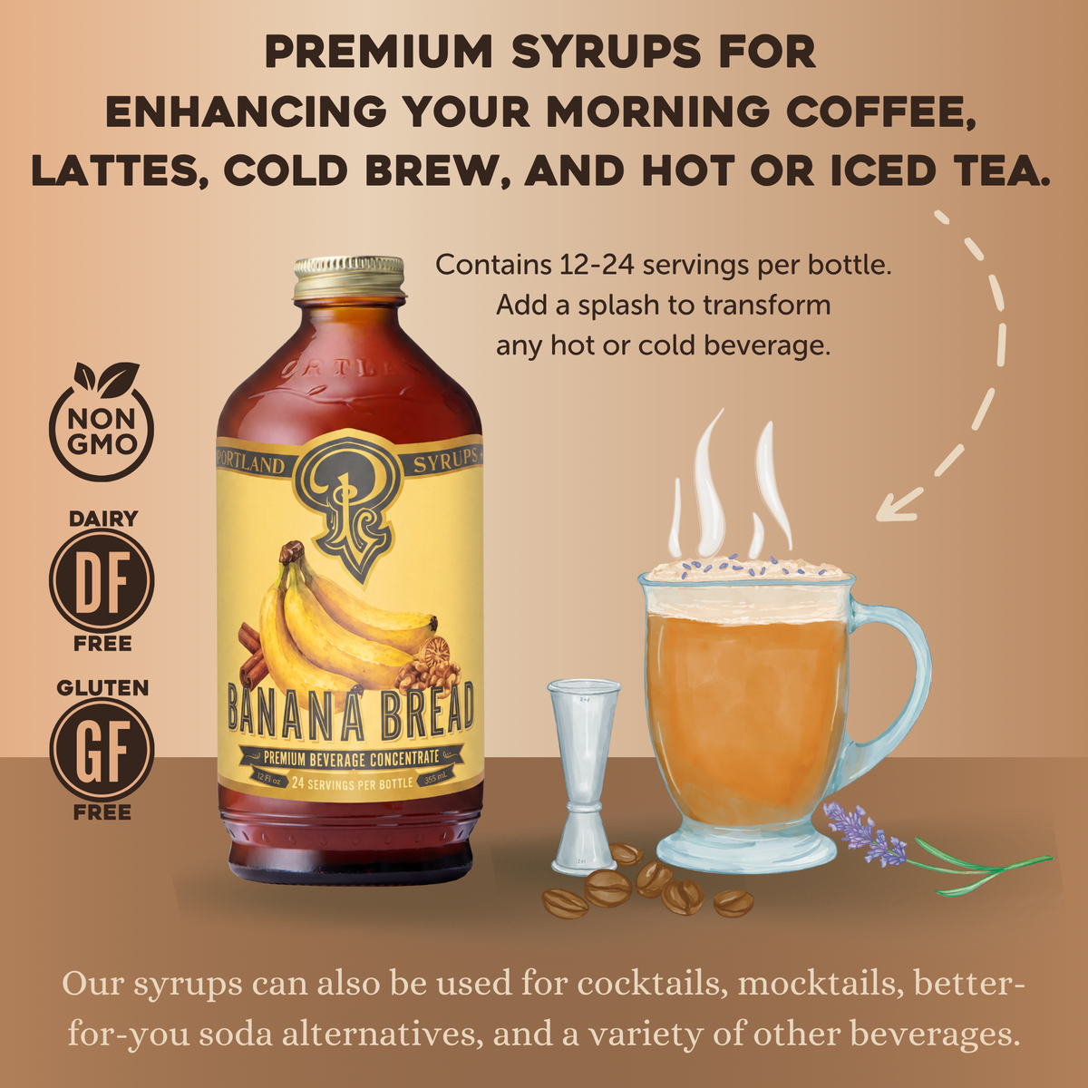 Portland Syrups - Banana Bread 12 oz - Coffee / Cocktail / Mocktail Syrup
