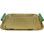 Gold Tray with Green Handles