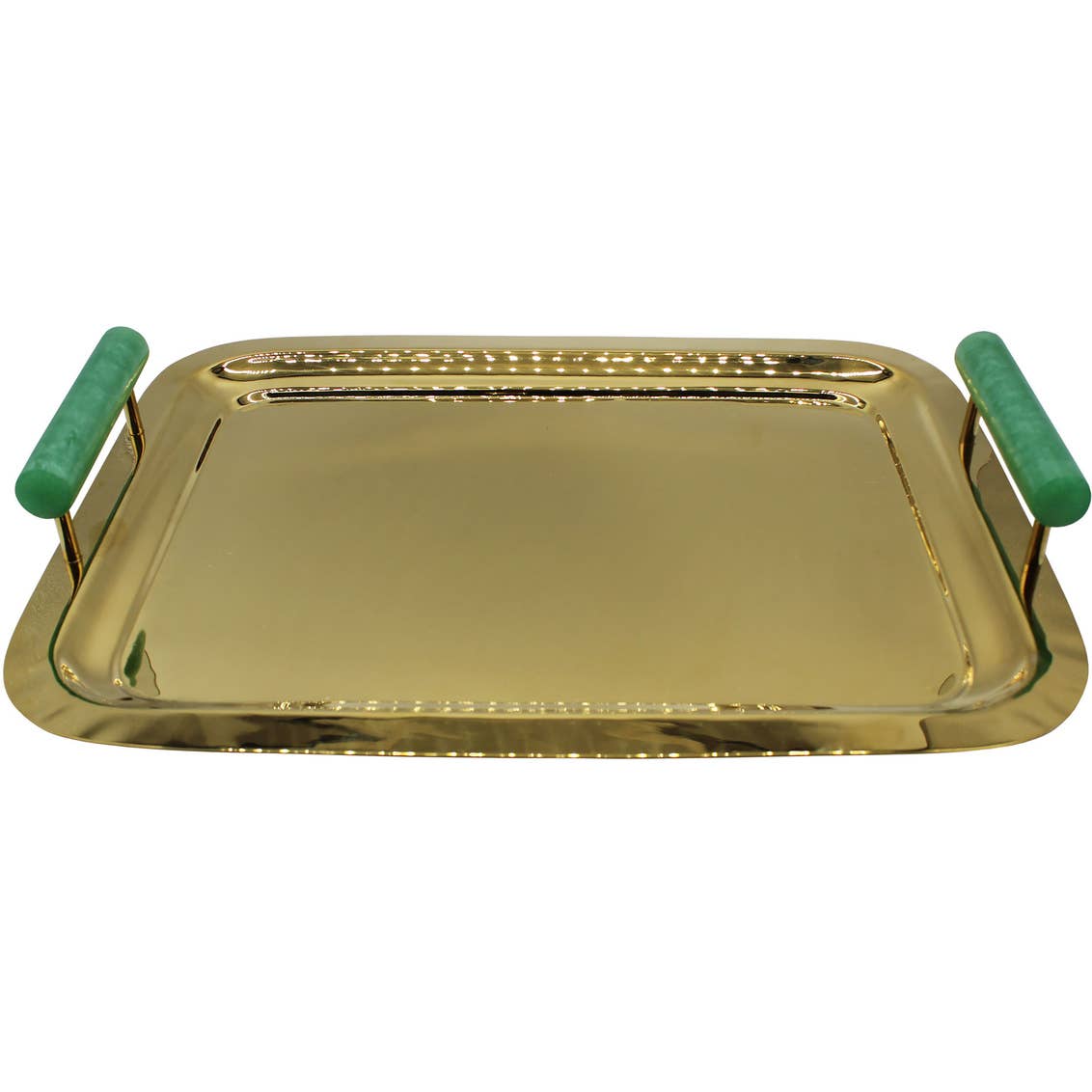 Gold Tray with Green Handles
