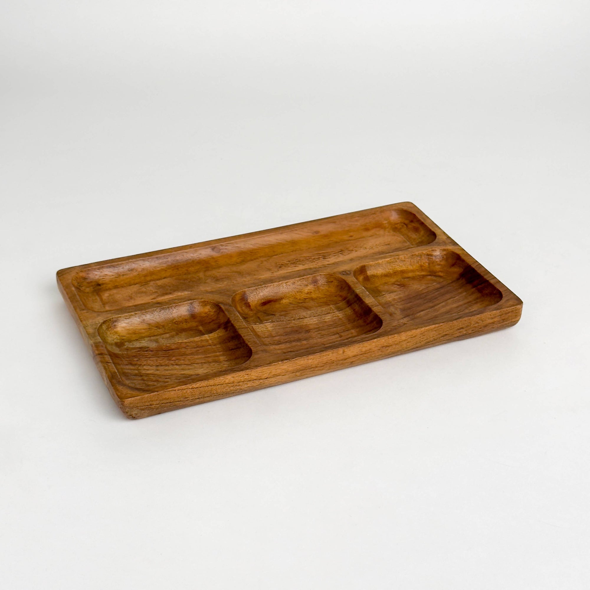 India Handicrafts Inc - Rustic Wood 4-Section Rectangle Tray