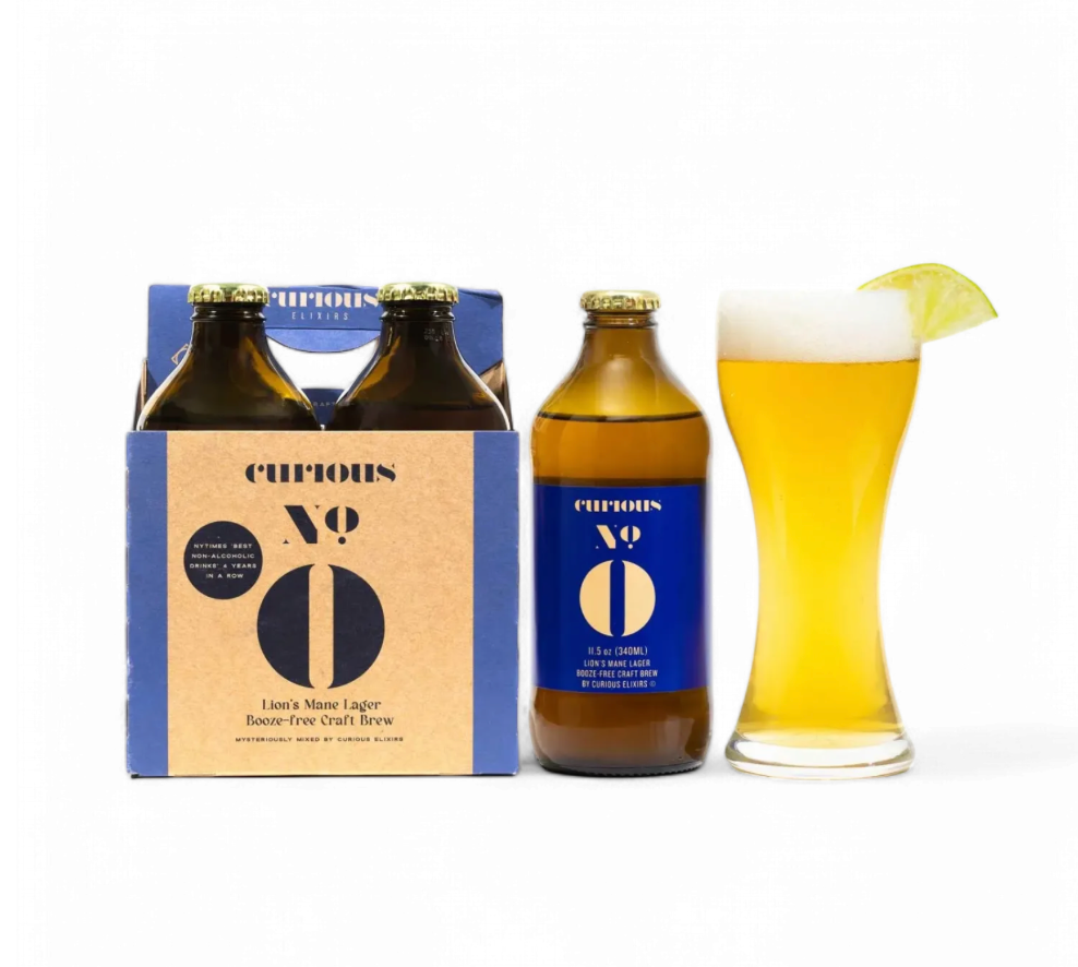 Curious Zero Lion's Mane Lager • Booze-Free Craft Brew - 1 bottle - 340 mL / 11.5 oz