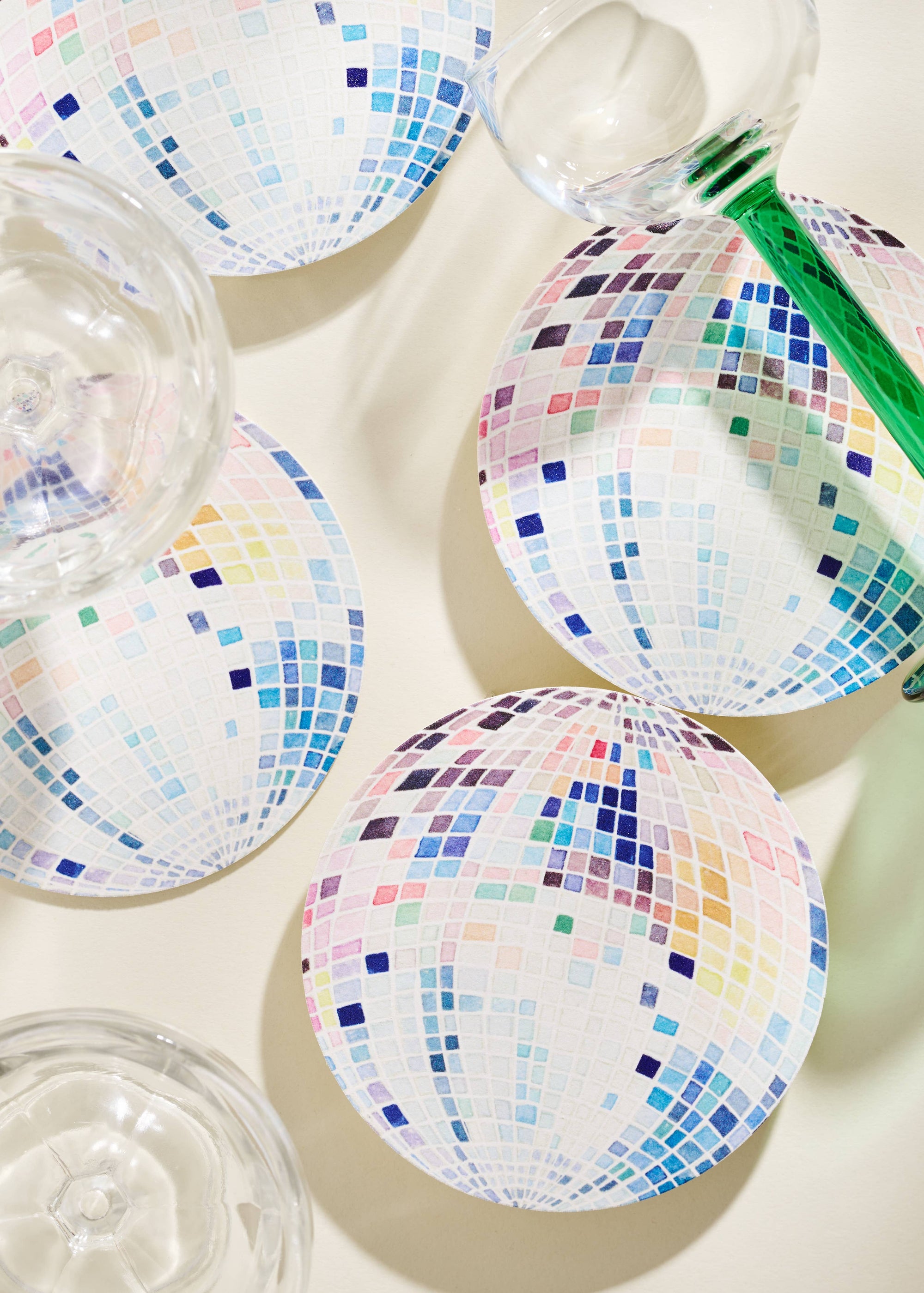 Rainbow Disco Ball Reusable Chipboard Coasters - Set of Four