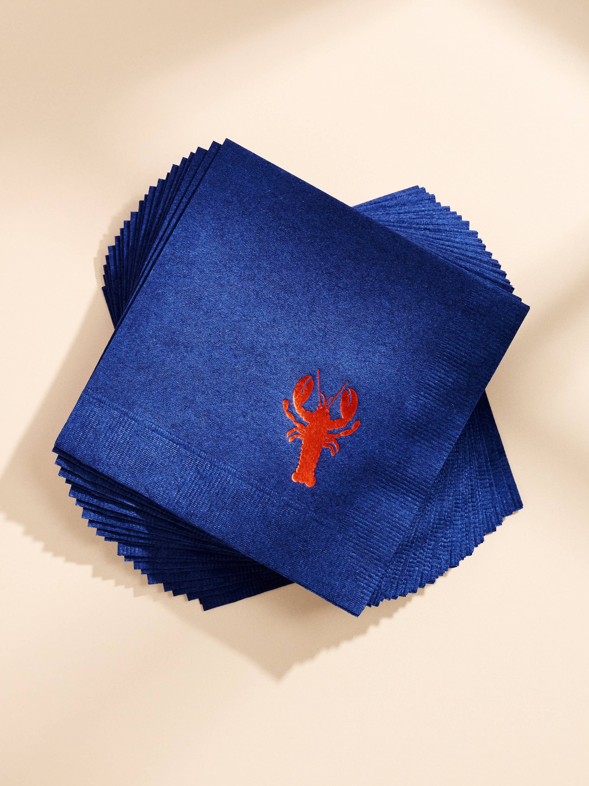 One & Only Paper - Lobster Red and Navy Paper Beverage Napkin - Set of 20