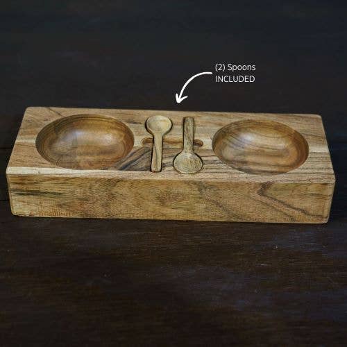 India Handicrafts Inc - EcoServe 3-Section Wooden Tray with Spoons