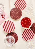 Pink and Maroon Striped Chipboard Coaster Set of 4