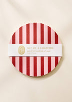 Pink and Maroon Striped Chipboard Coaster Set of 4