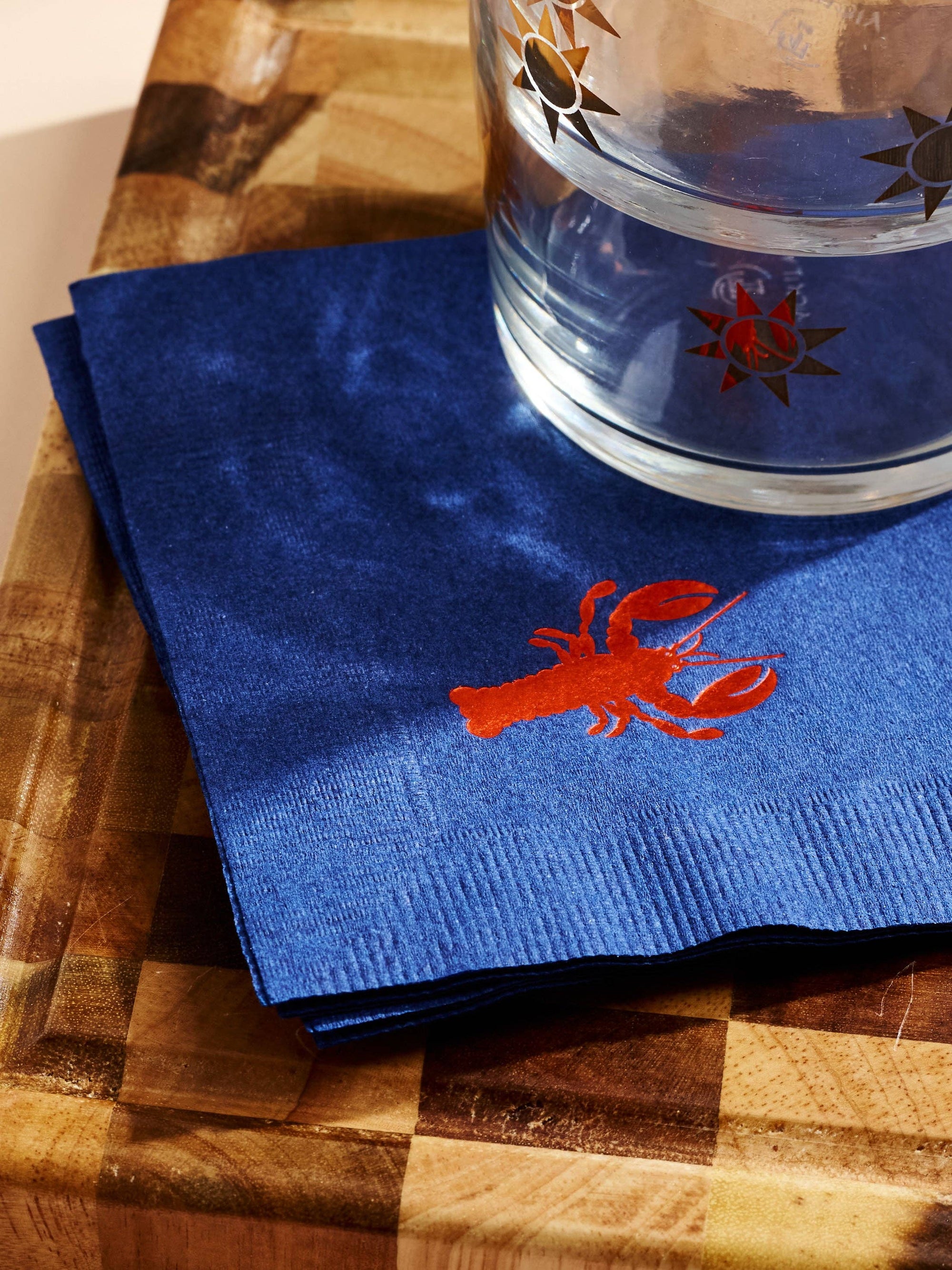 One & Only Paper - Lobster Red and Navy Paper Beverage Napkin - Set of 20