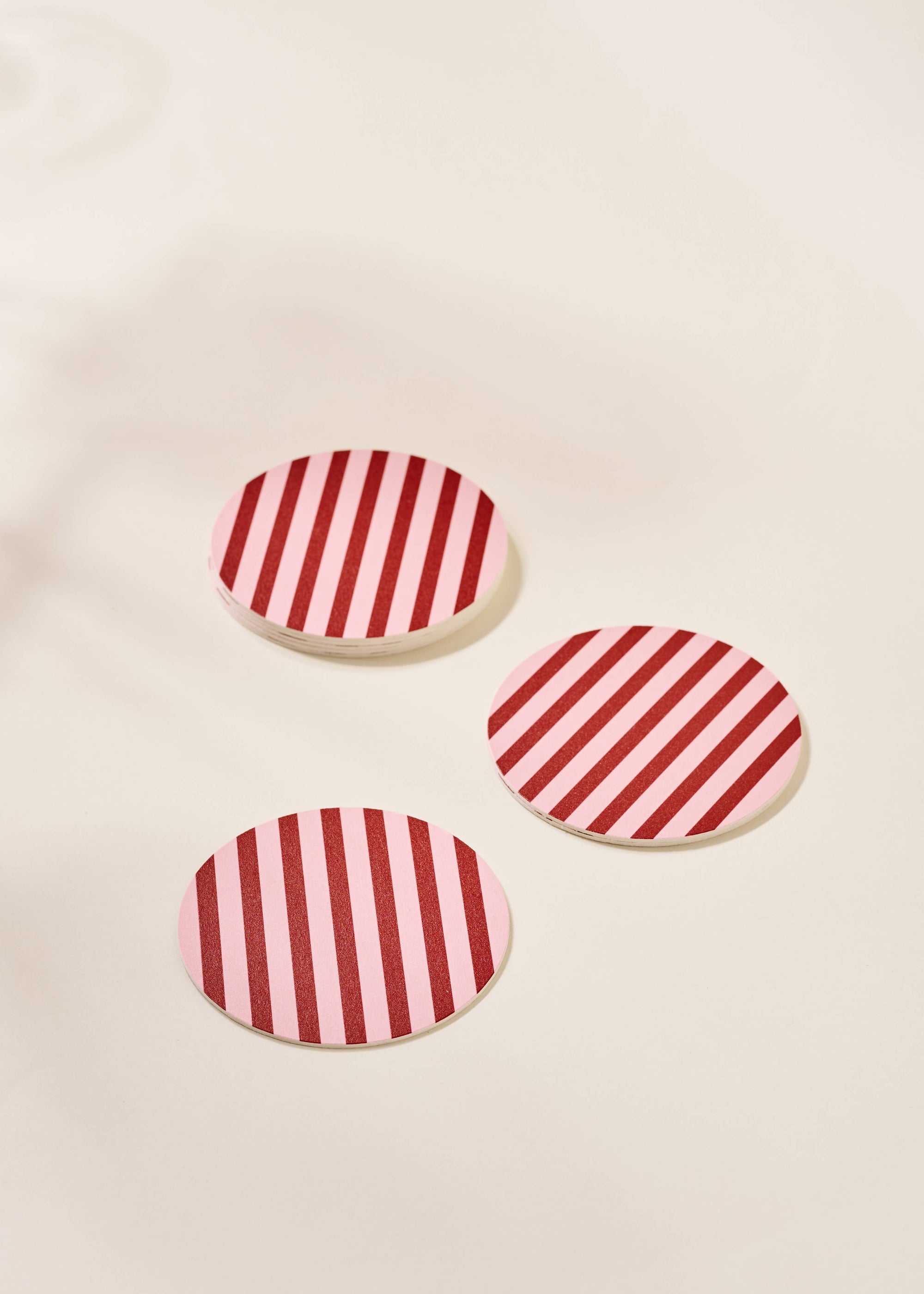 Pink and Maroon Striped Chipboard Coaster Set of 4