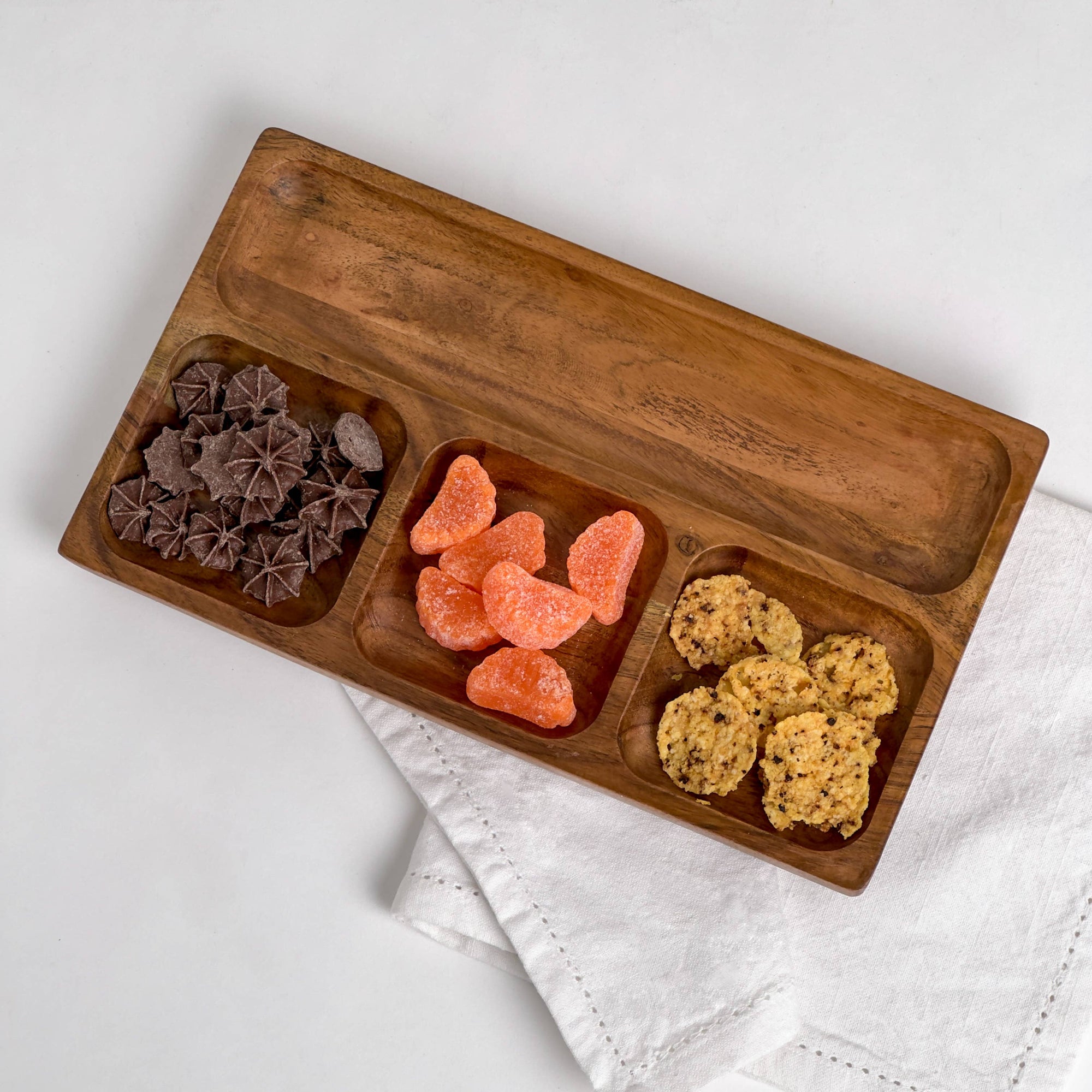 India Handicrafts Inc - Rustic Wood 4-Section Rectangle Tray