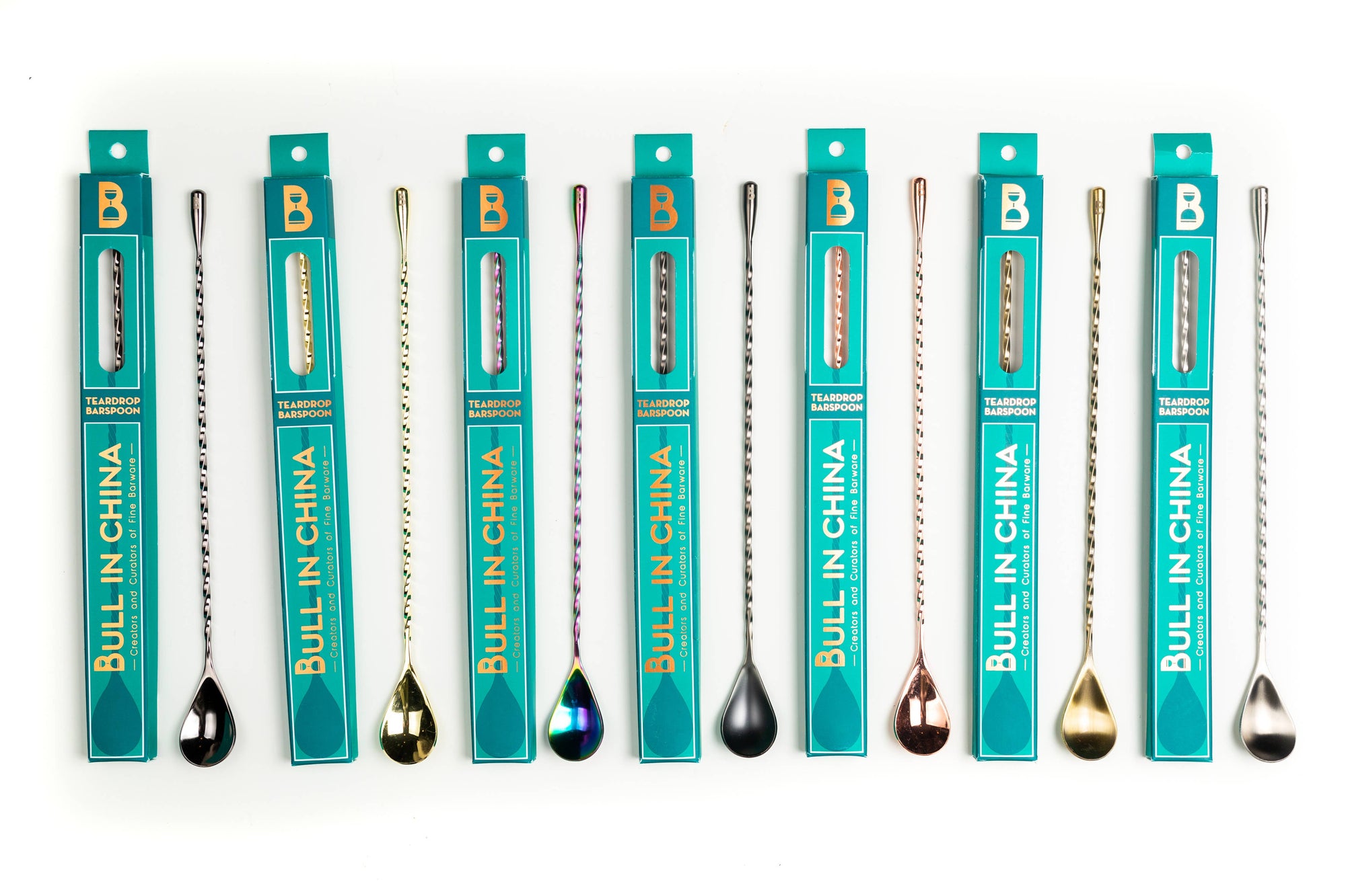 Bull in China - Teardrop Barspoons (30cm/12" Length): Silver