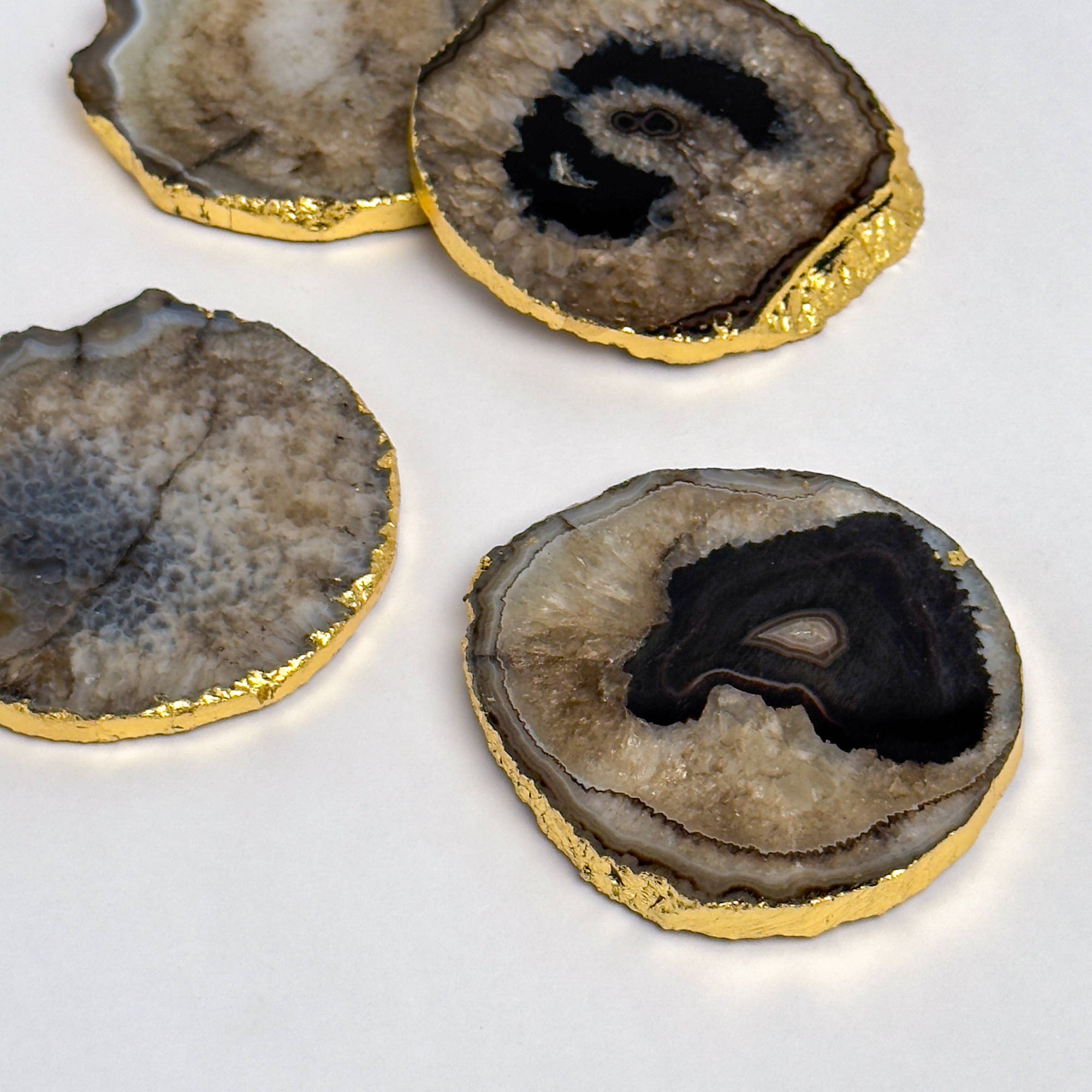 India Handicrafts Inc - Coasters Set of 4 Black Natural Quarts Agate