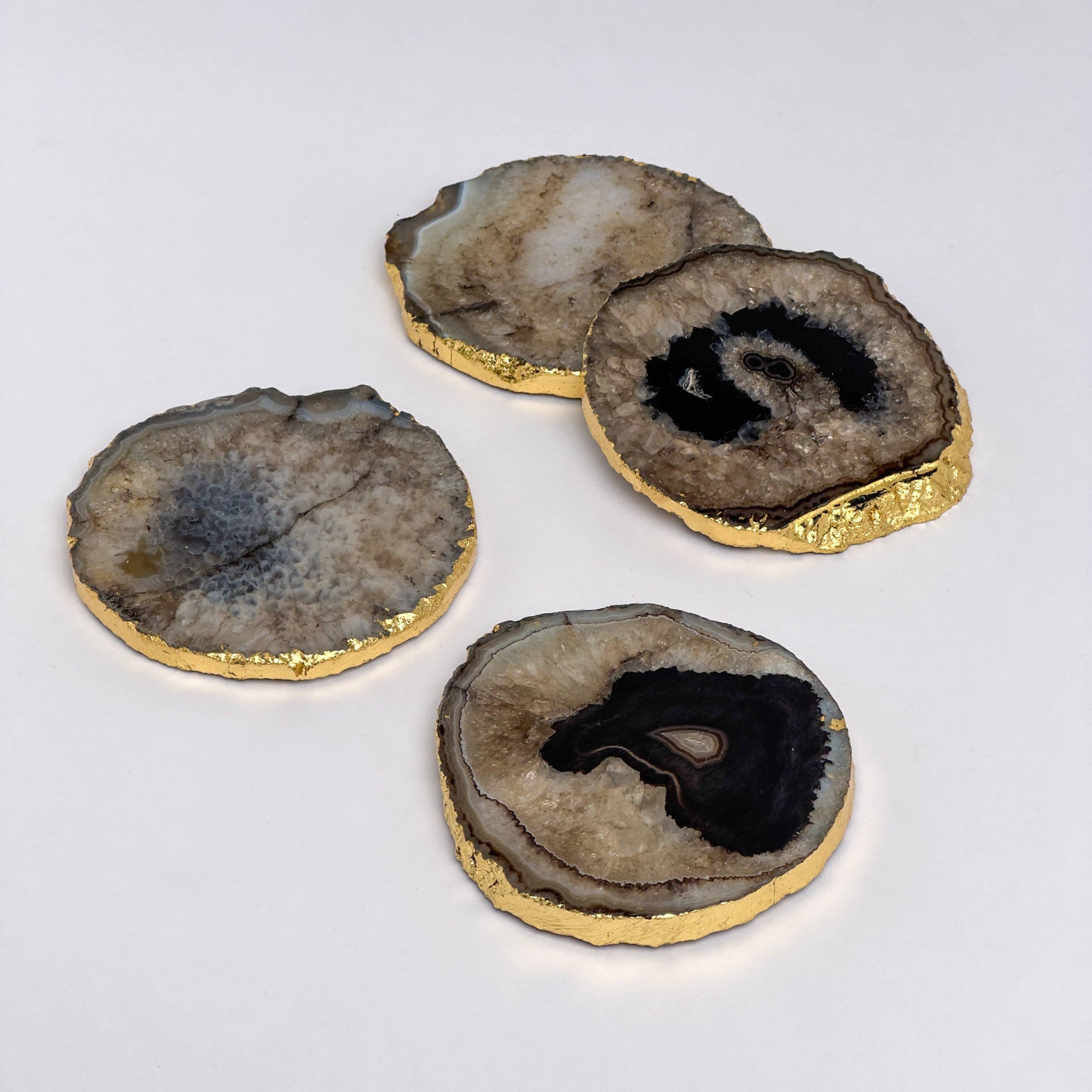 India Handicrafts Inc - Coasters Set of 4 Black Natural Quarts Agate