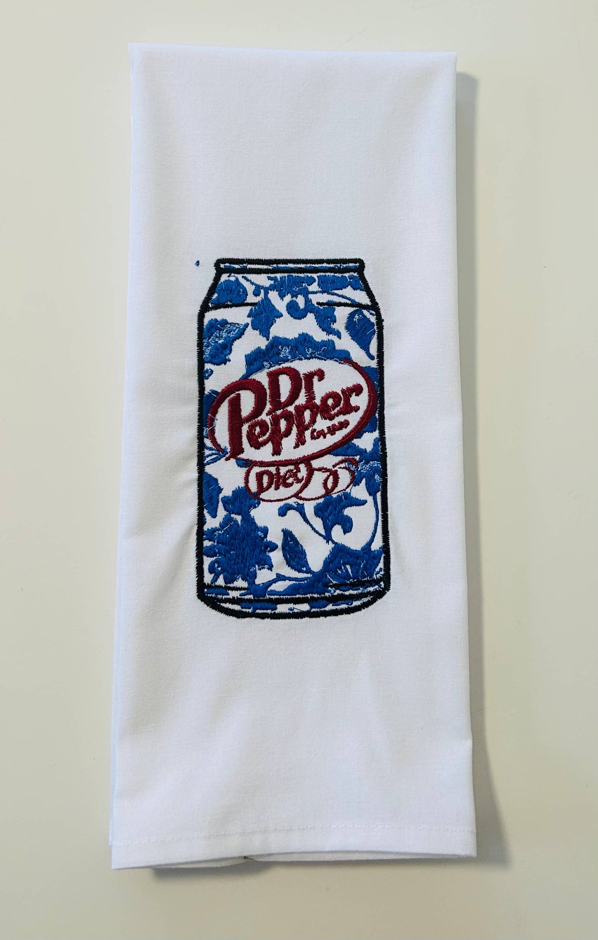 Embroidered Diet Dr. Pepper Chinoiserie Kitchen Towel