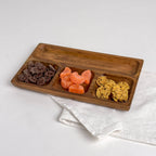 India Handicrafts Inc - Rustic Wood 4-Section Rectangle Tray
