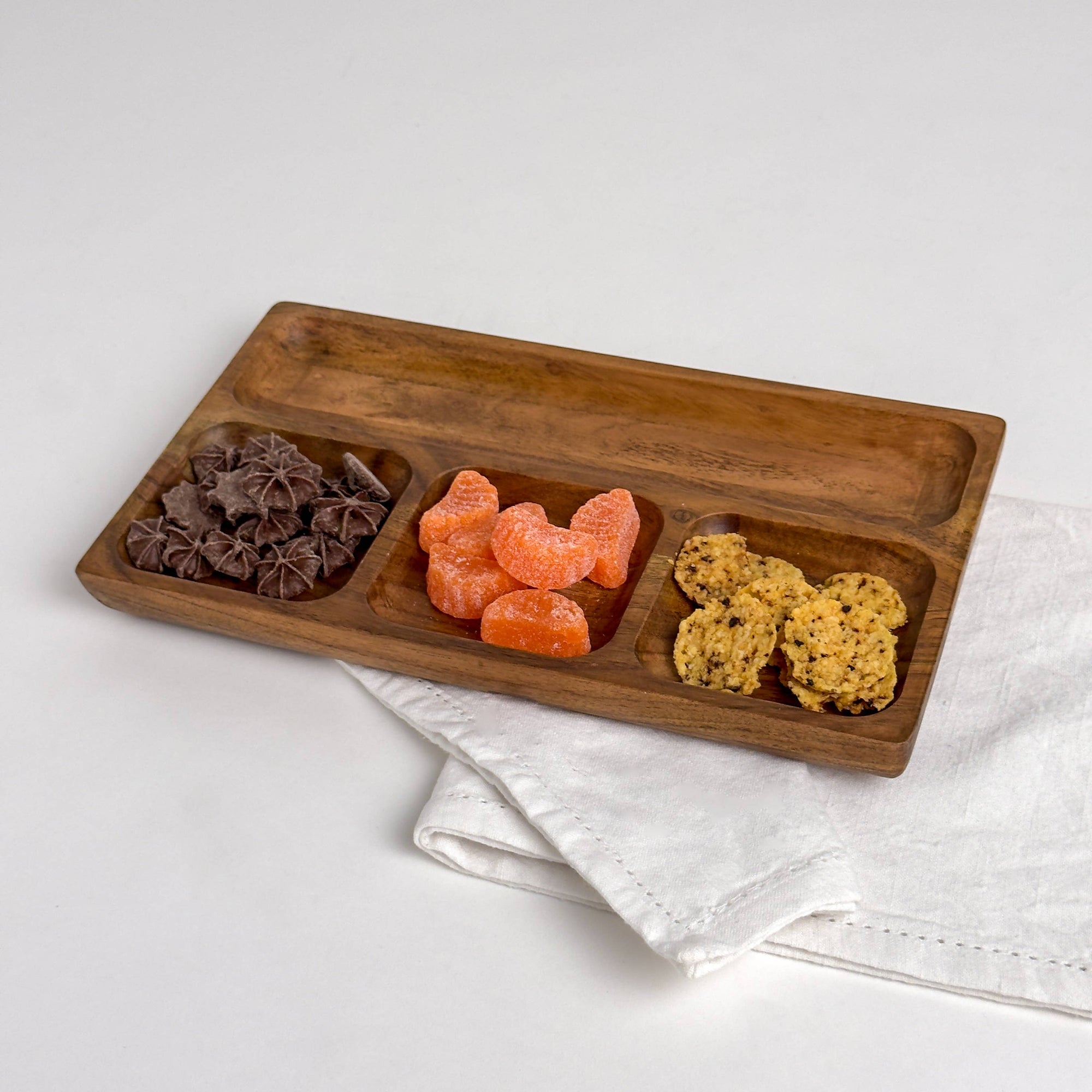 India Handicrafts Inc - Rustic Wood 4-Section Rectangle Tray