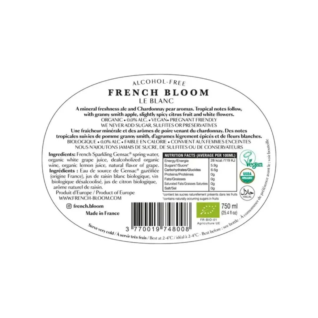 French Bloom - Le Blanc, Alcohol-Free Organic French Bubbly - 750mL