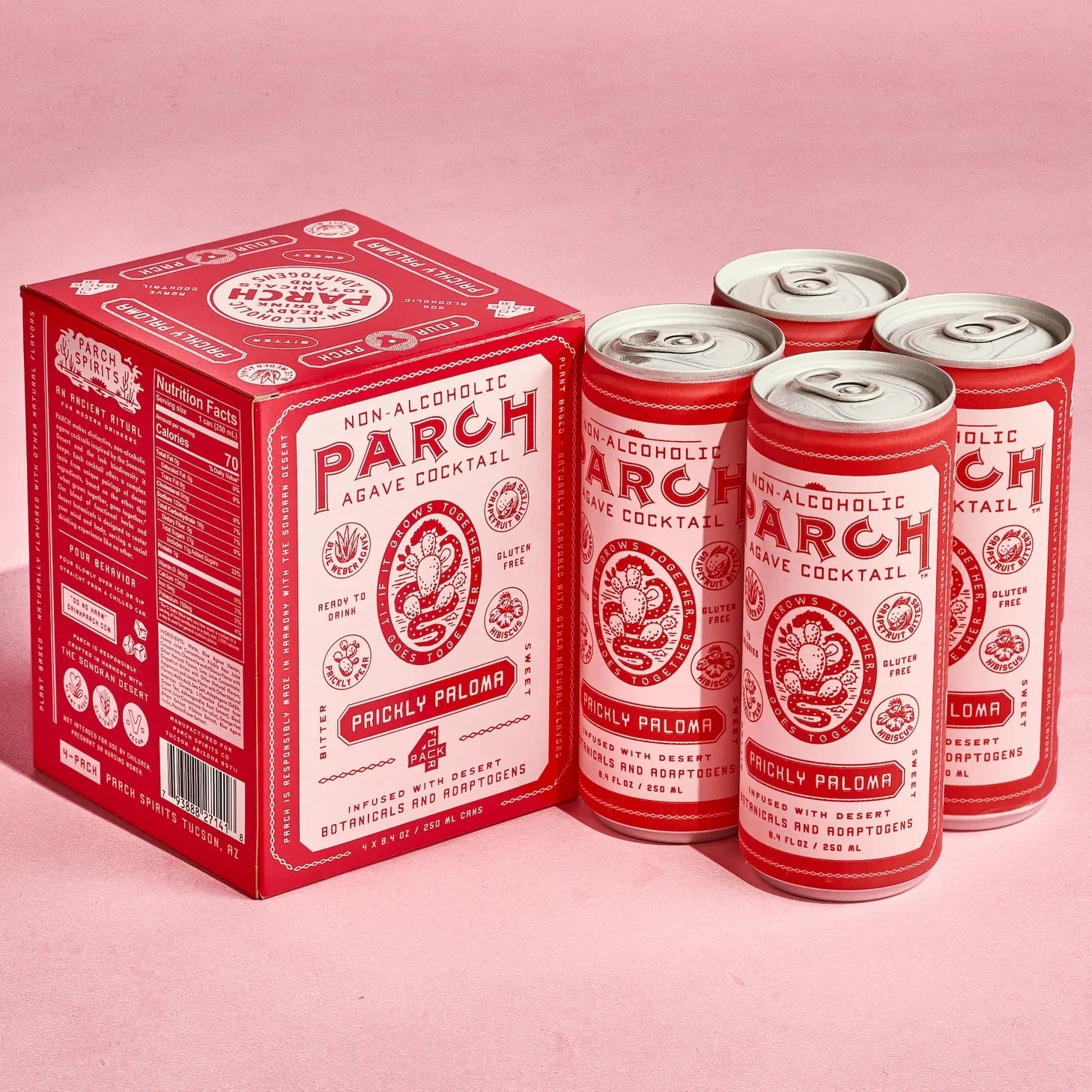 PARCH Prickly Paloma Non-Alcoholic Agave Cocktail - 4 pack of 8.4 fl oz Single Serving Cans