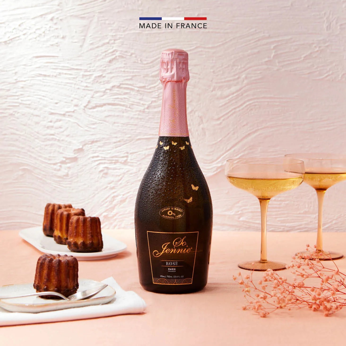 So Jennie Paris Alcohol-Free Rose Bubbly Champagne Alternative 750mL (0.0% ABV, France)